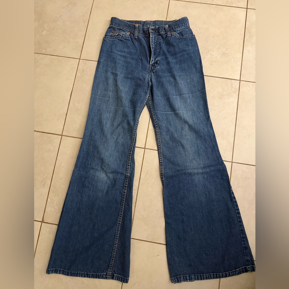 Vintage 1970s Levi's Dark Blue Wide-Leg Flare Jeans